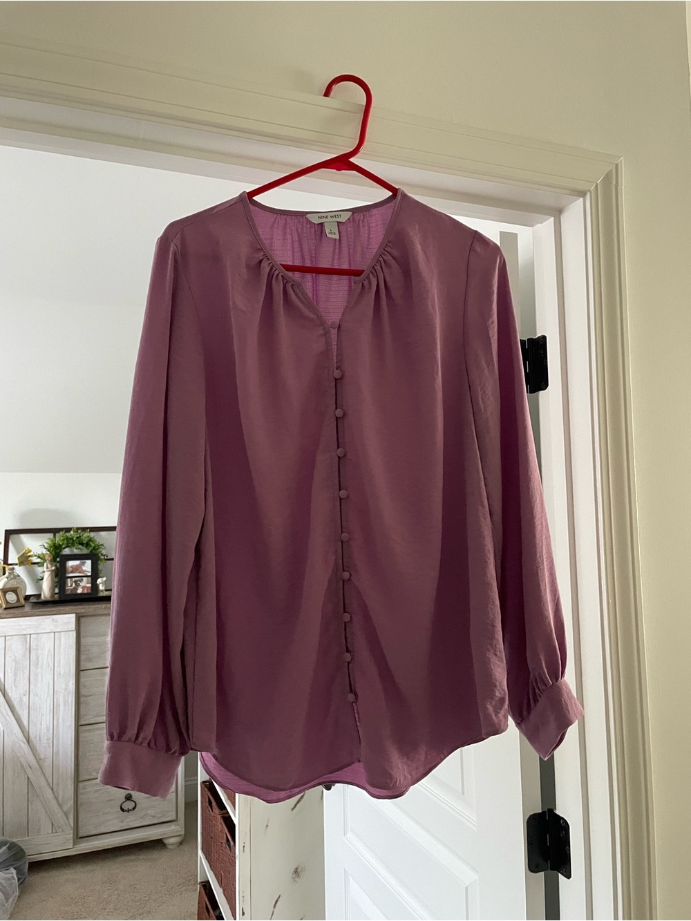 Vince Mauve Button-Front Long Sleeve Blouse